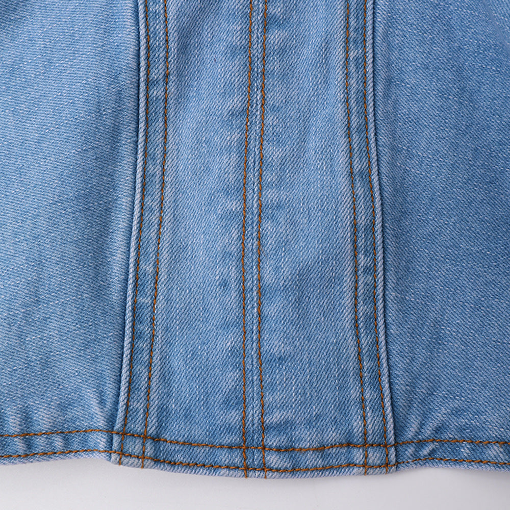 Ruffled Stitching Denim Summer Front Zipper Skirts