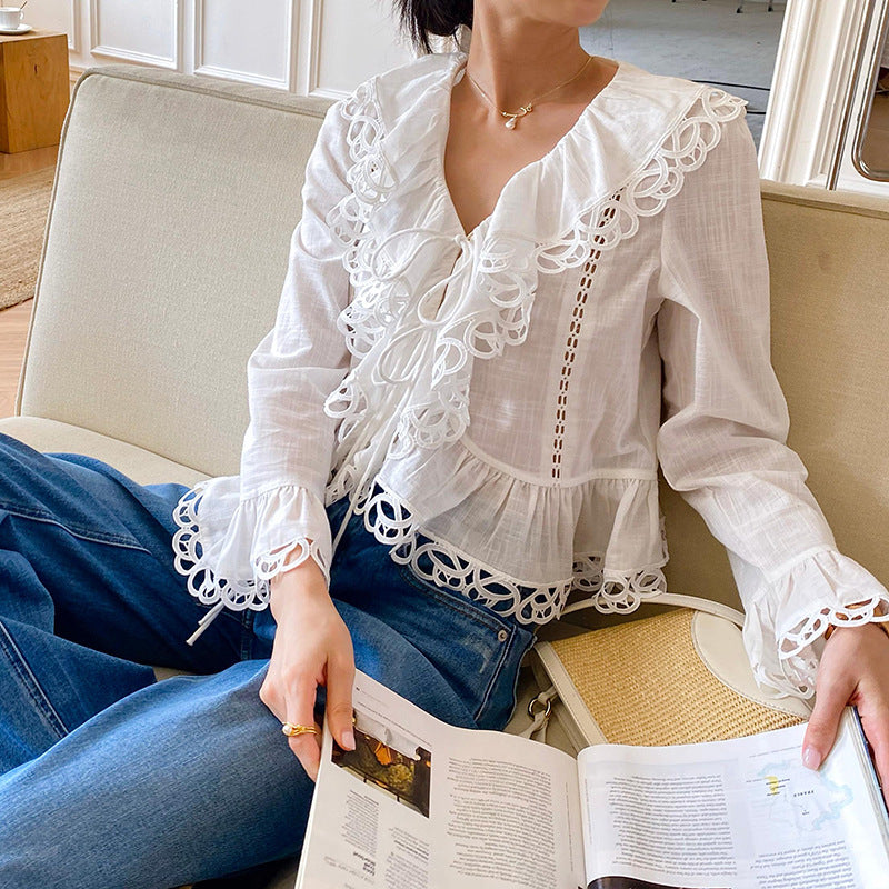 Women's White Shirt Long Sleeve French Design Blouses