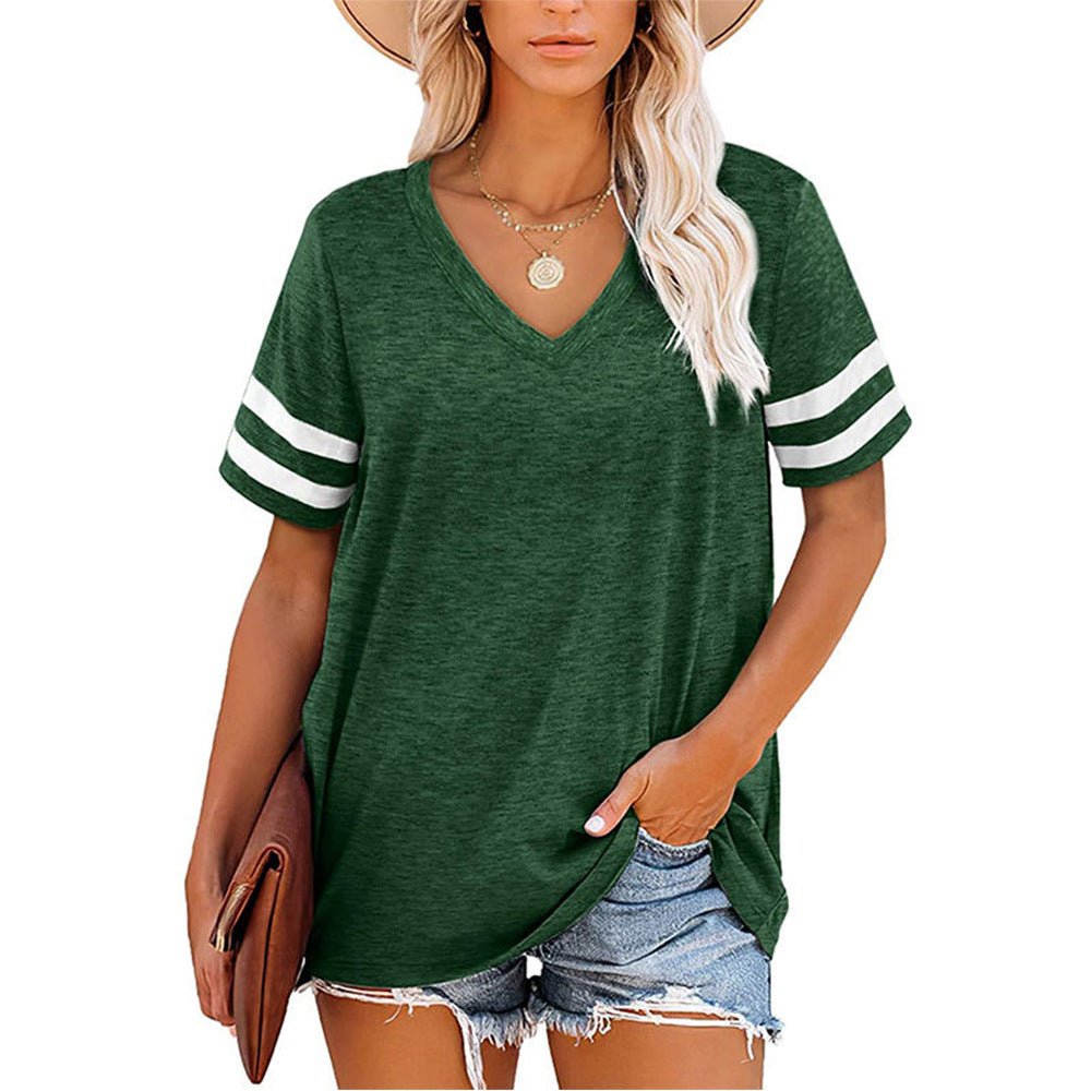 Women's Summer Loose T-shirt Striped Sleeve Blouses