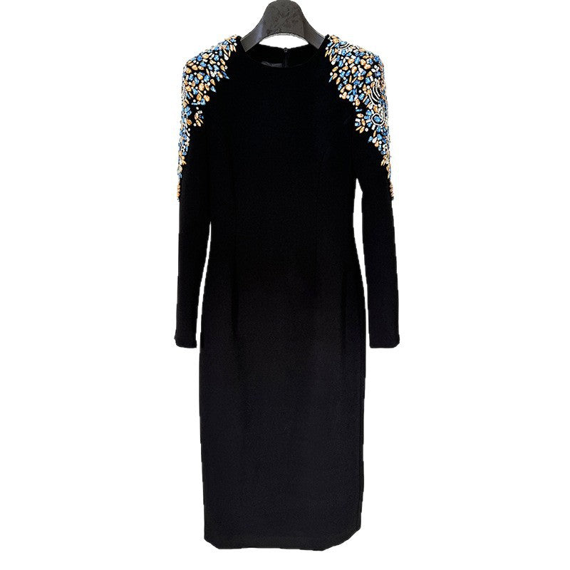 Early Spring Fashion Bead Diamond Long Sleeve Dress