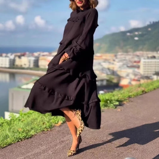 Women's Summer Long Sleeve Patchwork Round Neck Dresses