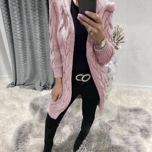 Women's Knitted Hooded Solid Color Mid-length Knitwear