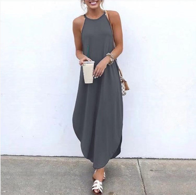 Fashion Round Neck Solid Color Dovetail Dresses