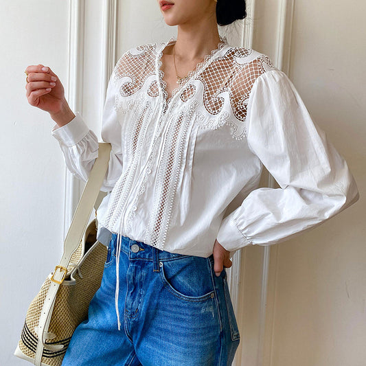 Women's Autumn White Shirt Long Sleeve French Blouses
