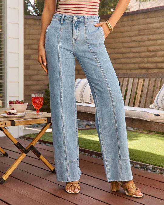 Women's High Waist Elastic Slim Fit Straight Jeans