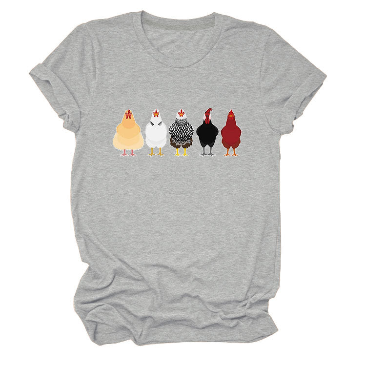 Women's Fun Chicken Round Neck Sleeve T-shirt Blouses