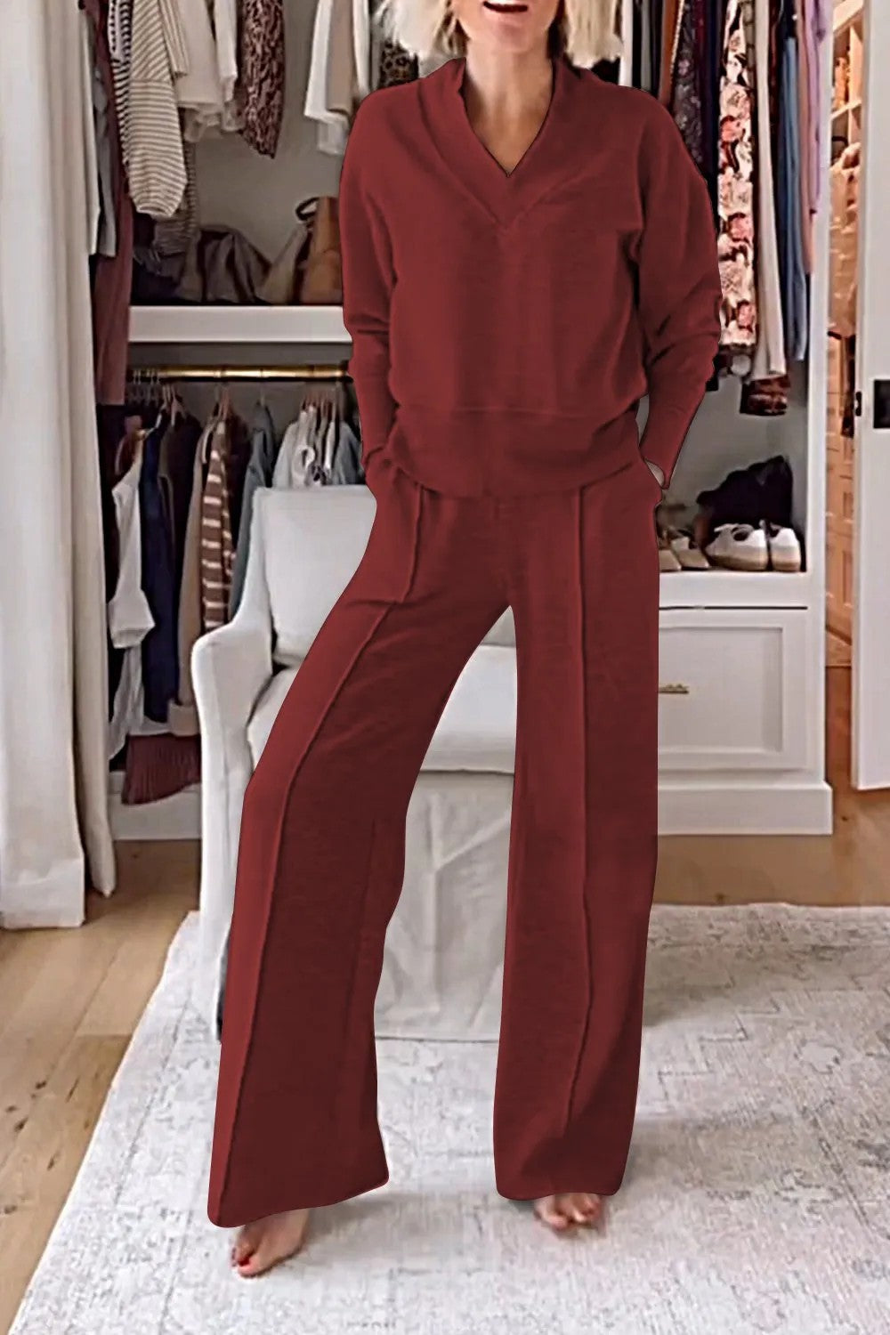 Autumn Casual Long Sleeve Loose Wide Leg Suits