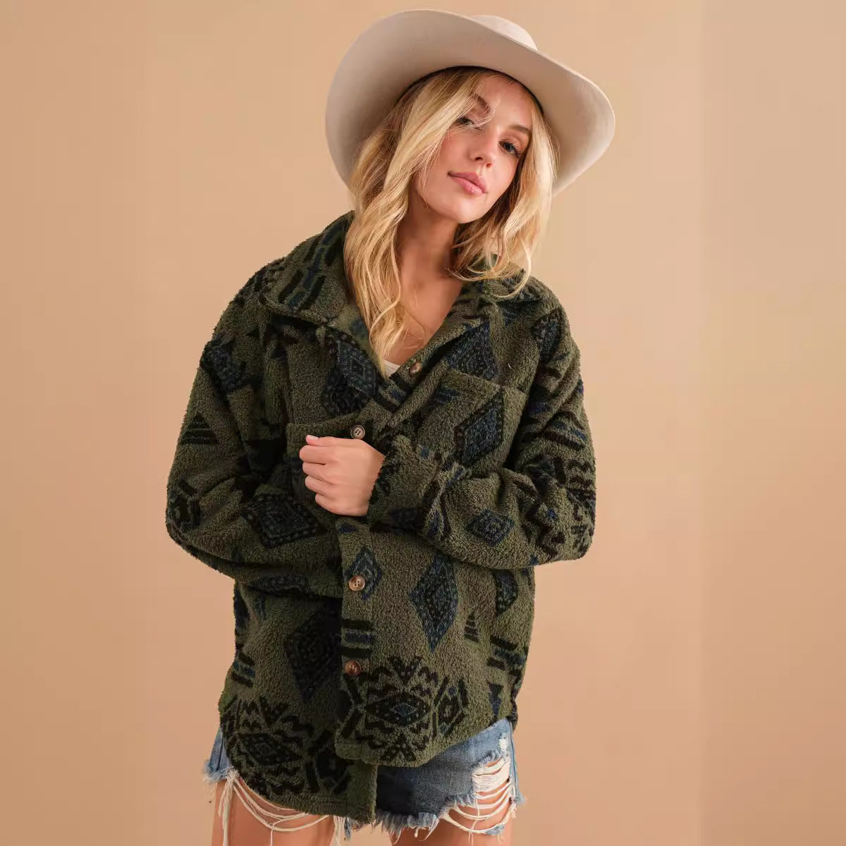 Women's Retro Plush Winter Lapel Long-sleeved For Coats