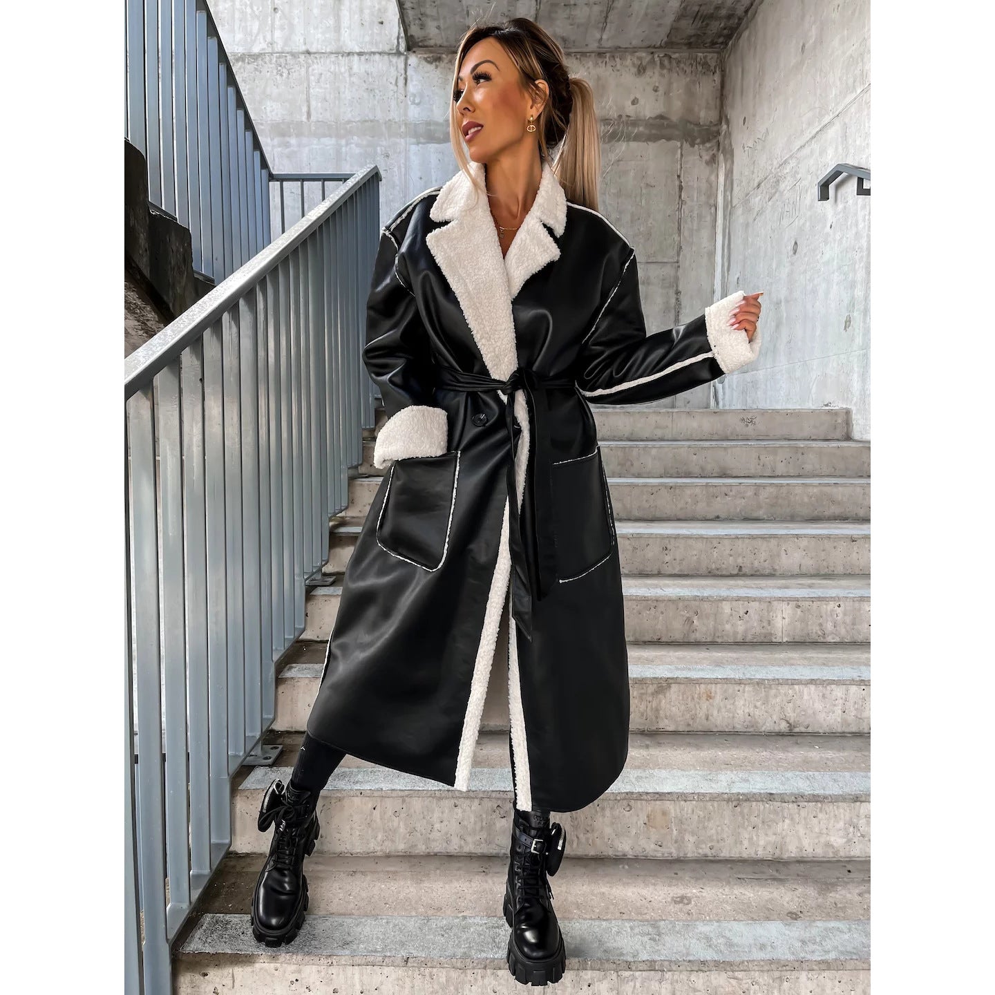 Women's Casual Leather Thickened Trench Loose Fashionable Jackets