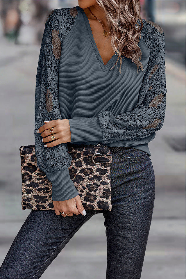 Women's Unique Collar Lace Loose Casual Knitwear
