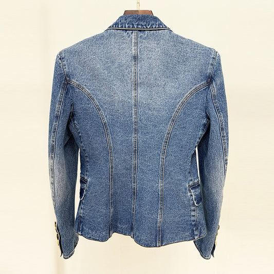 Beautiful Elegant Slim Double-breasted Washed Denim Blazers