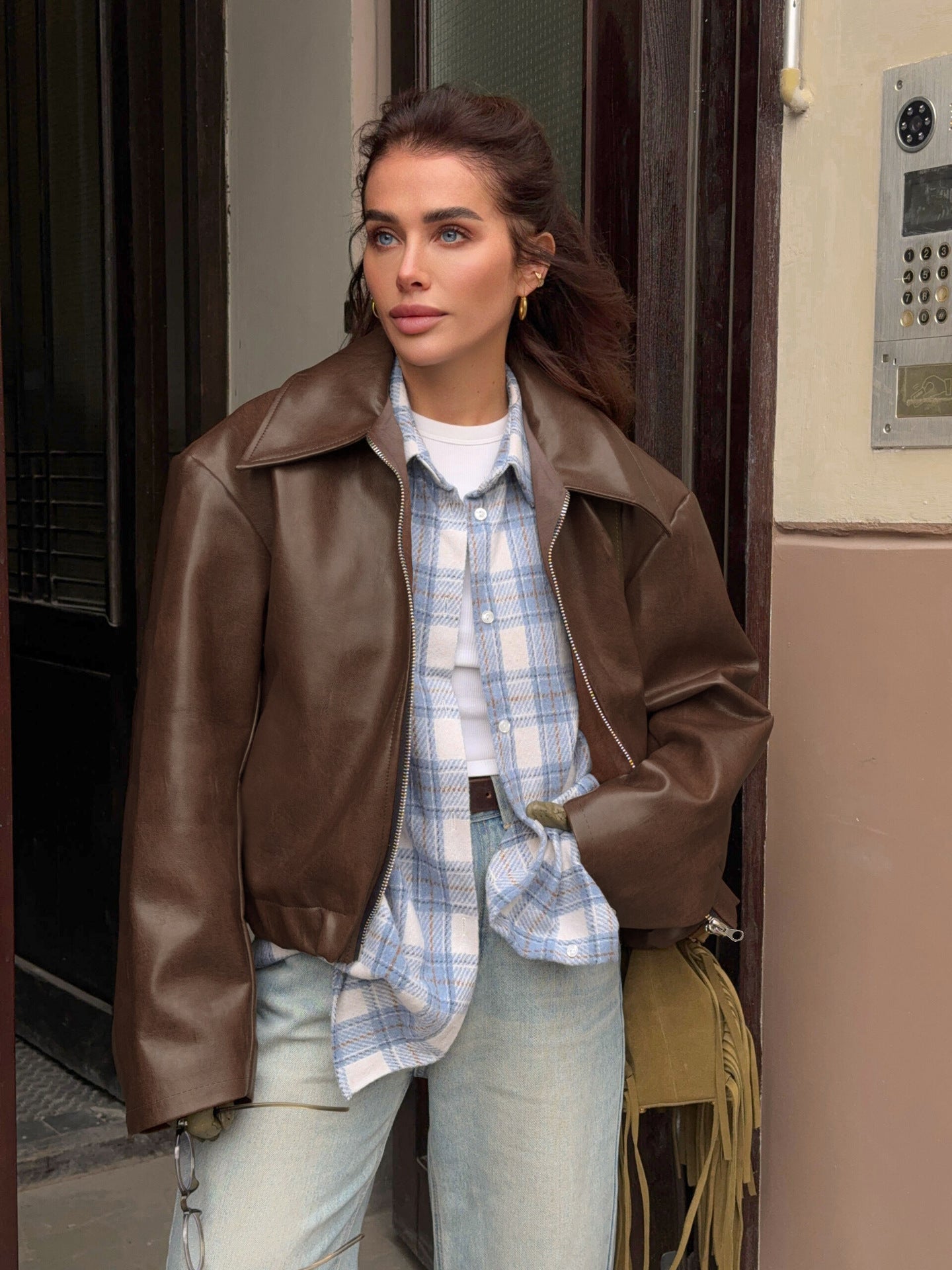 Women's Locomotive Style Leather Baggy Fashion Overcoat Jackets