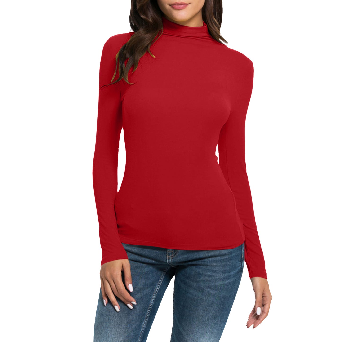 Women's Long-sleeved Turtleneck Pure Color Half Collar Blouses
