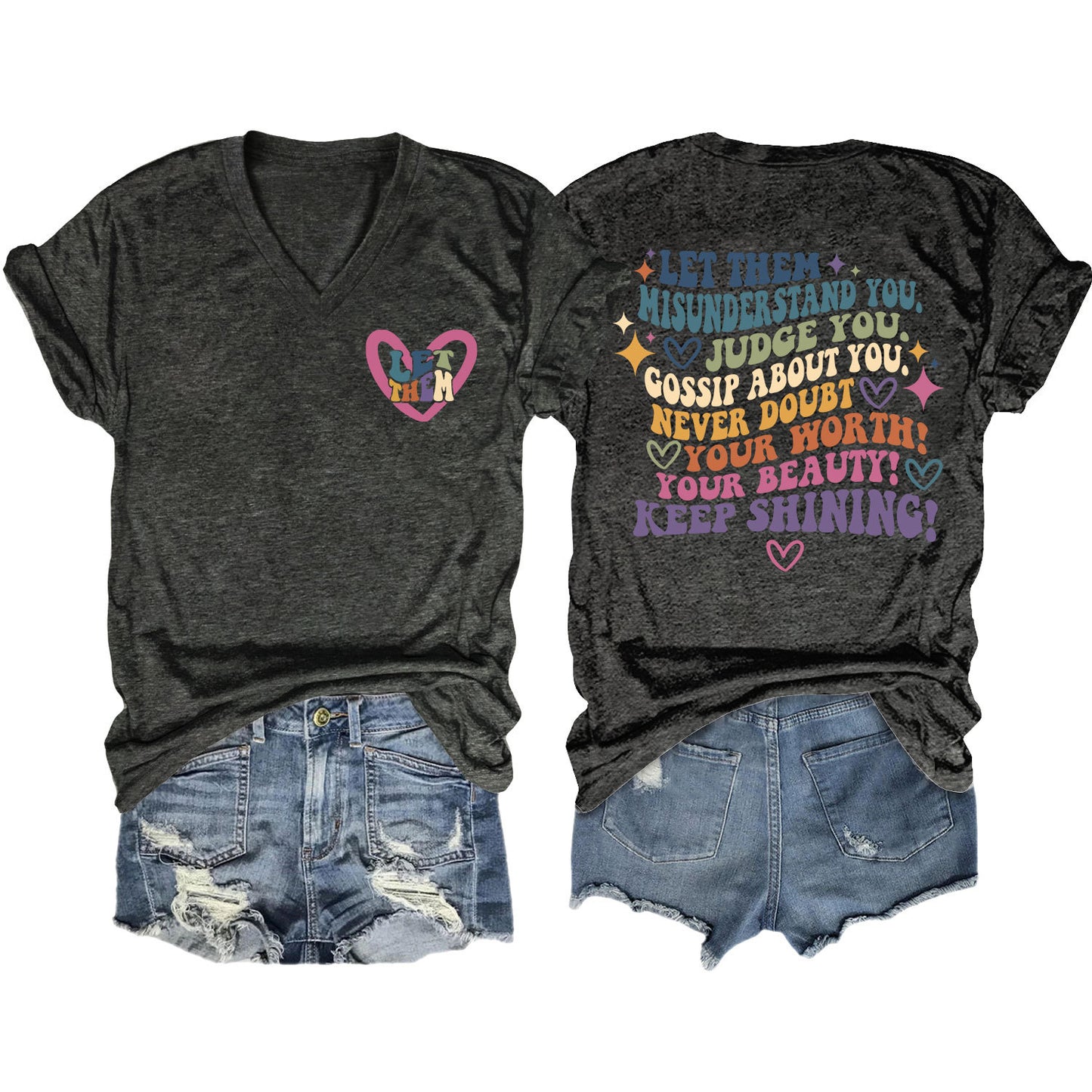 Women's Funny Letter Elegant T-shirt Duplex Printing Blouses