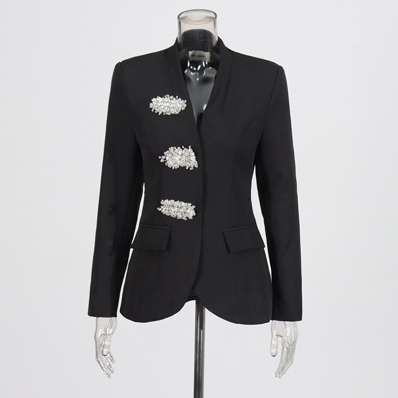 British Style Small Beaded Rhinestone Slim Blazers