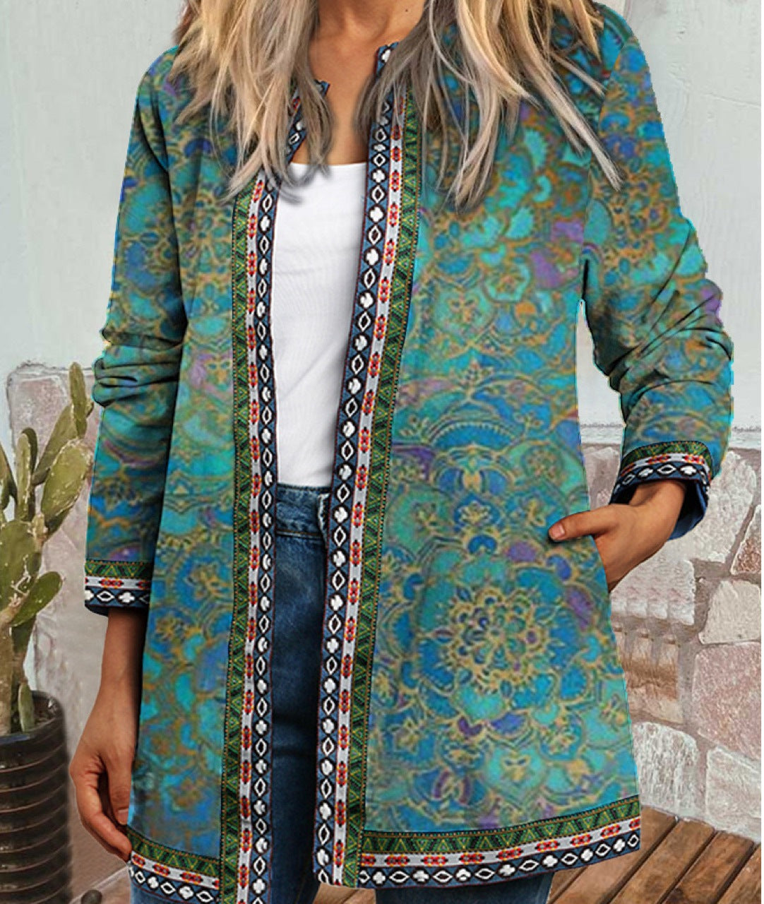 Women's Ethnic Style Floral Print Long Sleeve Jackets