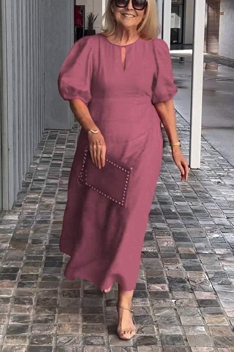 Women's Solid Color Loose-fitting Casual Puff Sleeve Dresses