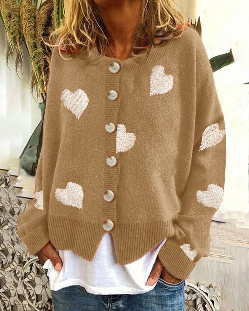 Women's Cool Creative Knitted Single-breasted Love Sweaters