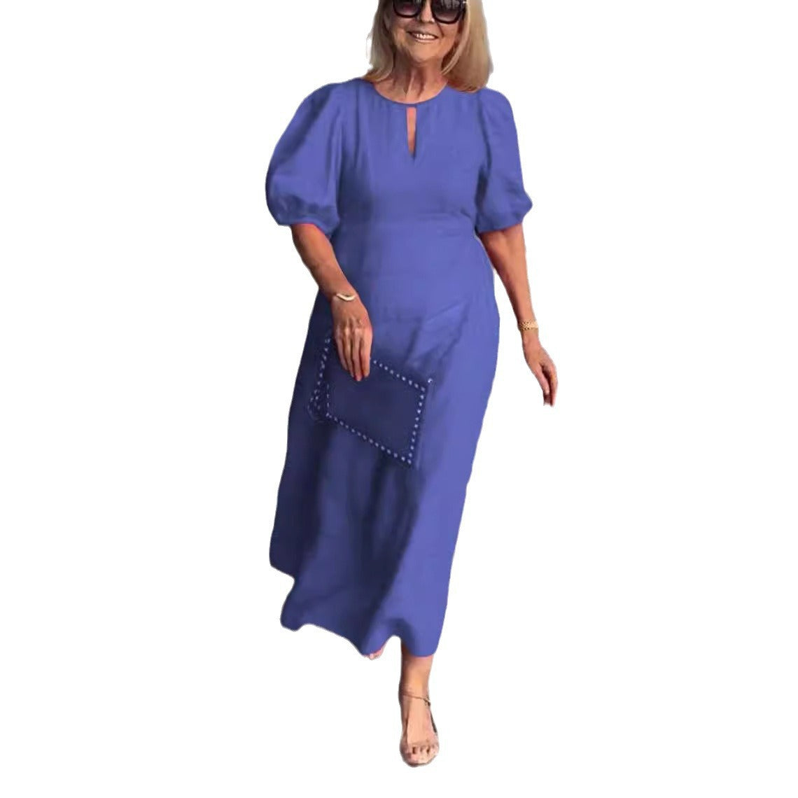Women's Solid Color Loose-fitting Casual Puff Sleeve Dresses