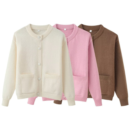 Fashion Round Neck Solid Color Gentle Knitwear