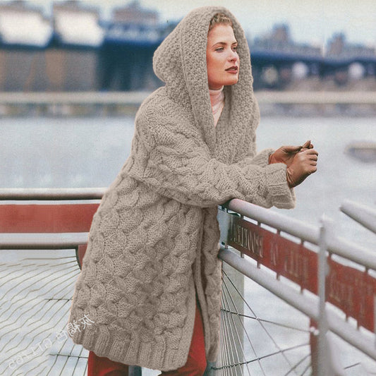 Women's Glamorous Twist Woven Thickened Hooded Knitwear