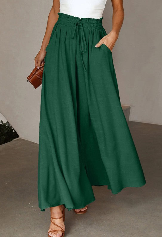 Women's Solid Color High Waist Drawstring Super Loose Flared Pants