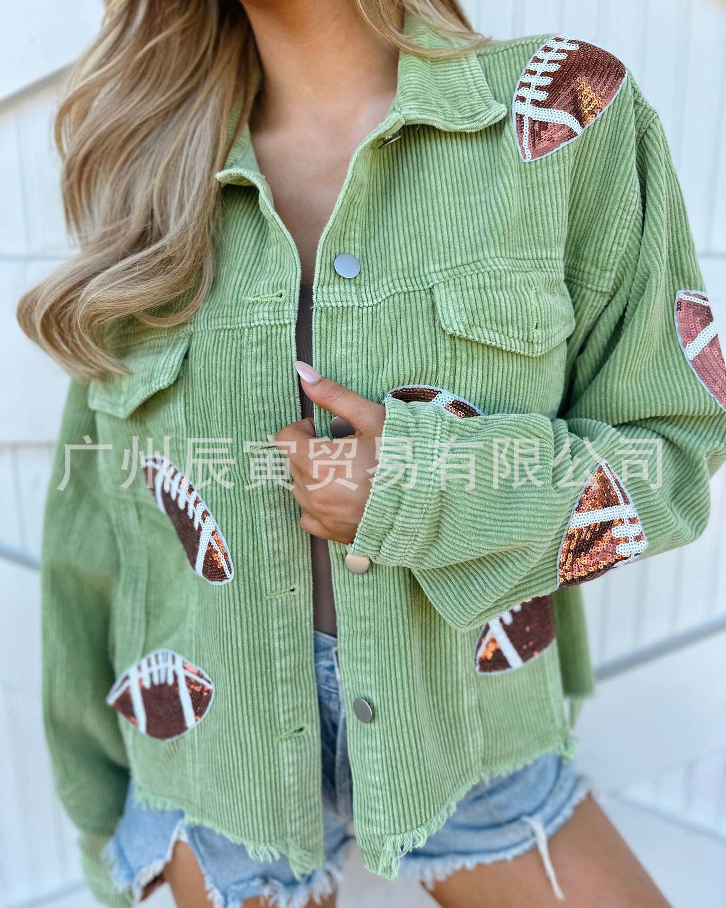 Women's Rugby Sequined Cotton Corduroy Distressed Loose Jackets