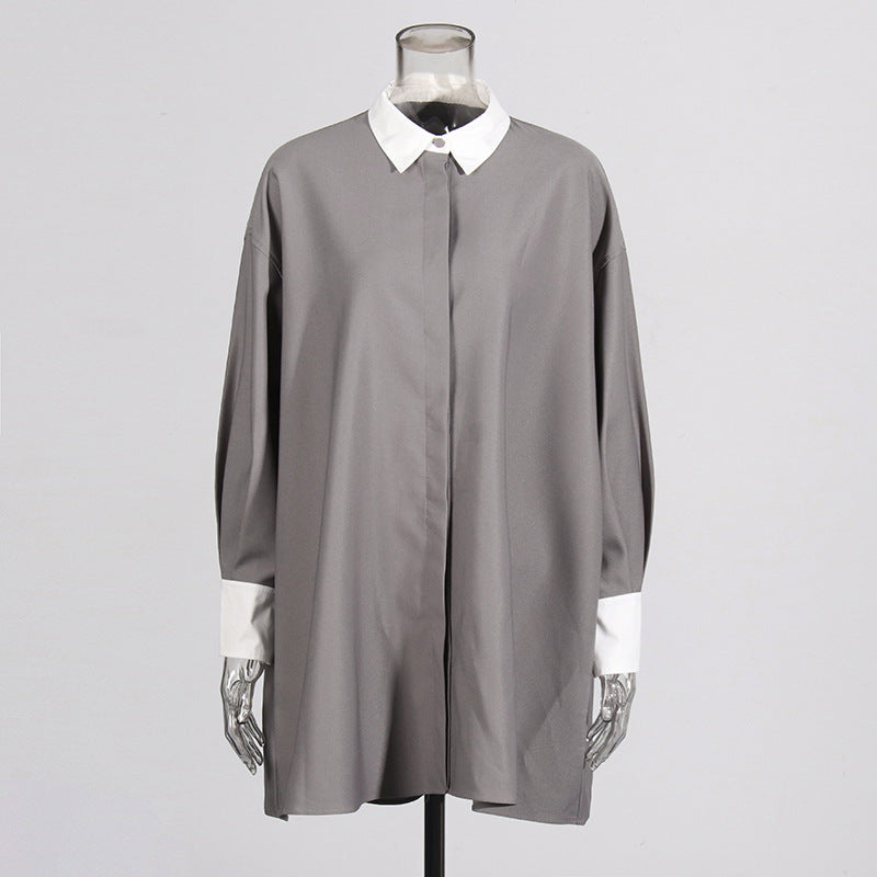 Women's Commuter Autumn Contrast Color Straight Loose Coats