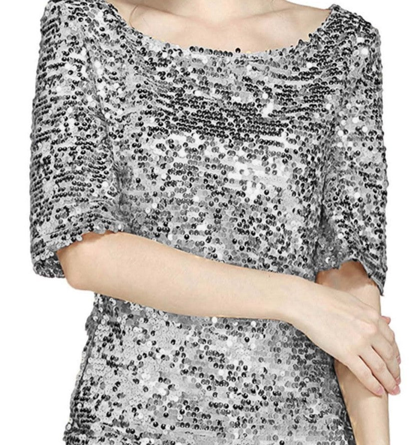 Women's Summer Sleeve Solid Color Sequin Sequined T-shirt Knitwear