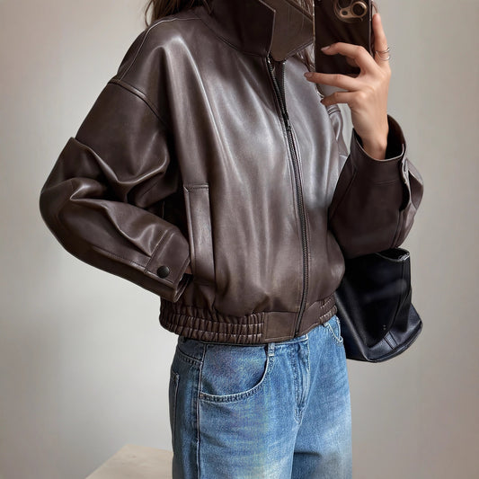 Women's Casual Leather Motorcycle Retro Long-sleeved Jackets