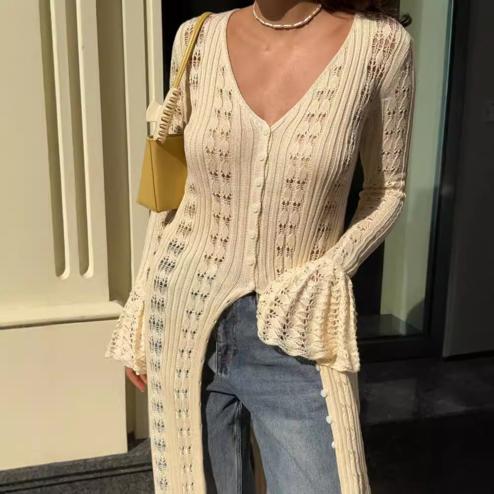 Style Vacation Hollow Bell Sleeve Woolen Dresses