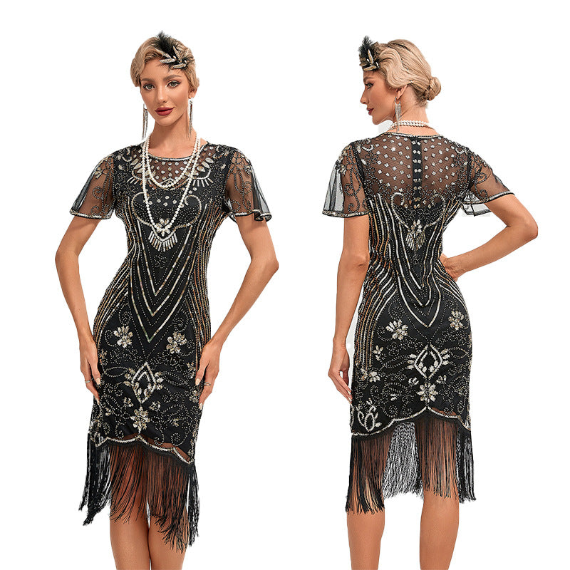 Vintage Sequined Dress Tassel Party Banquet Wedding Dresses