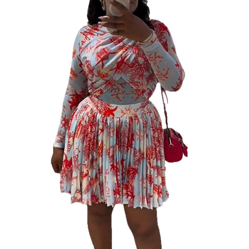 Women's Autumn Design Slim Fit Printed Long-sleeved Suits