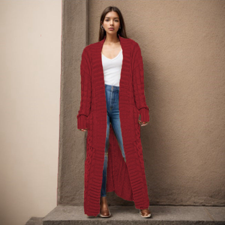 Women's Loose Knitted Pocket Long Thickened Sweaters