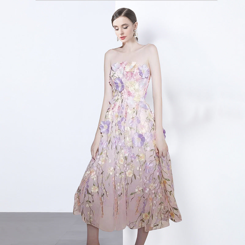 French Style Three-dimensional Flower Dress Princess Rose Dresses