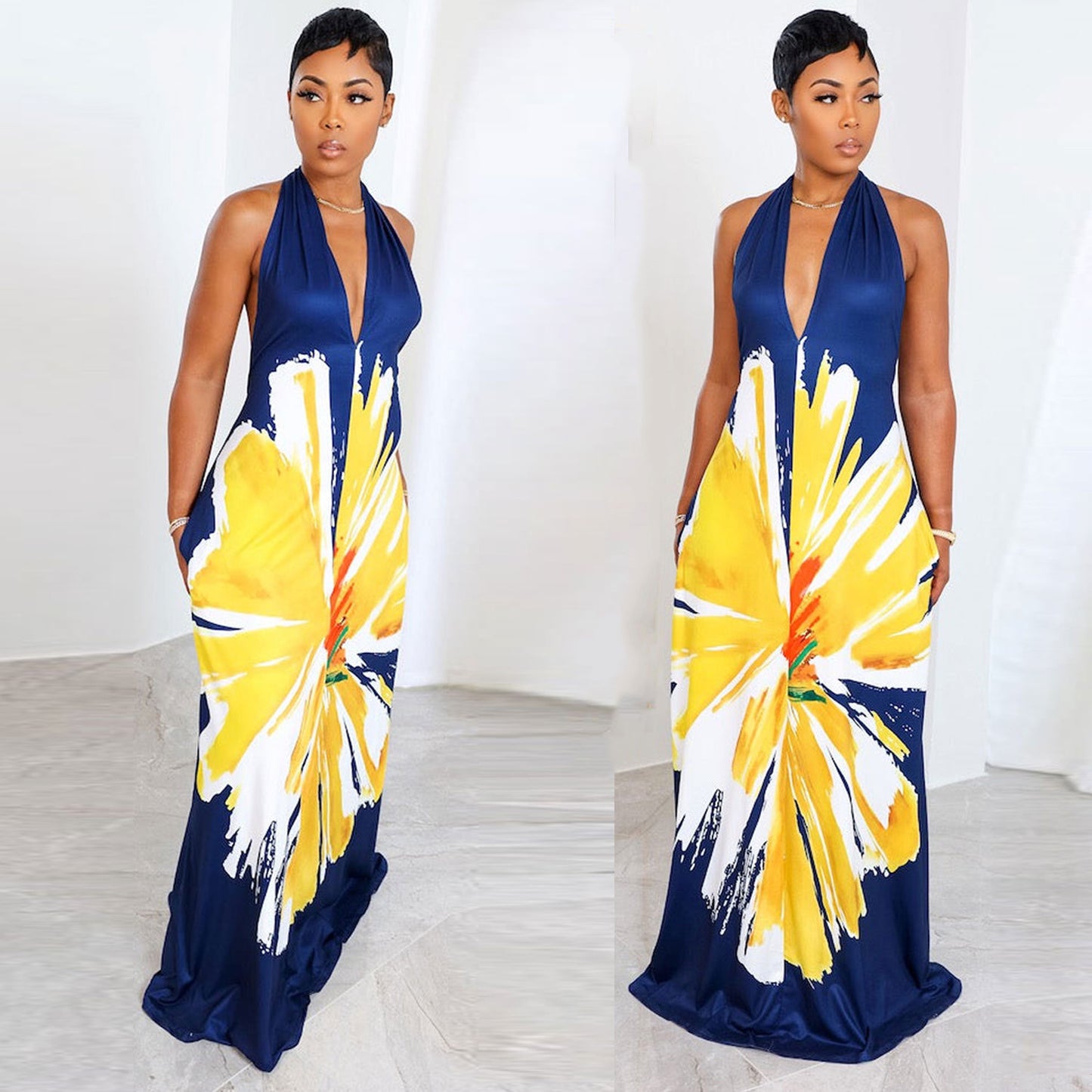 Sexy Print Halter Strap Loose Dress Dresses