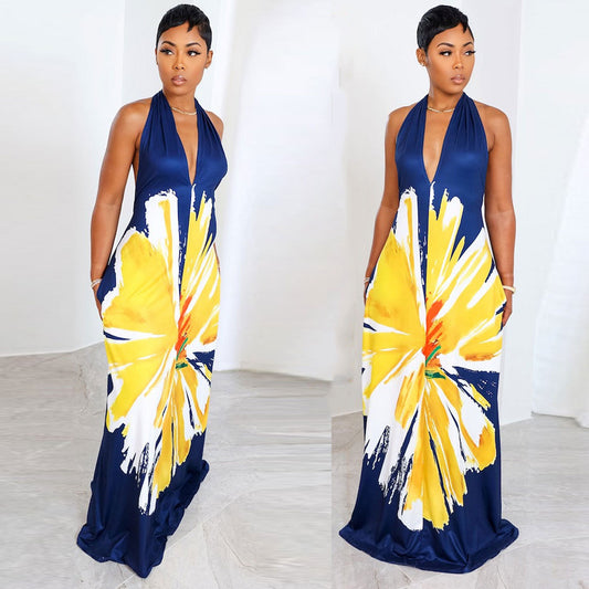 Sexy Print Halter Strap Loose Dress Dresses