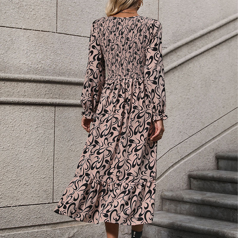 Women's Retro Style Long Sleeve Abstract Printing Dresses
