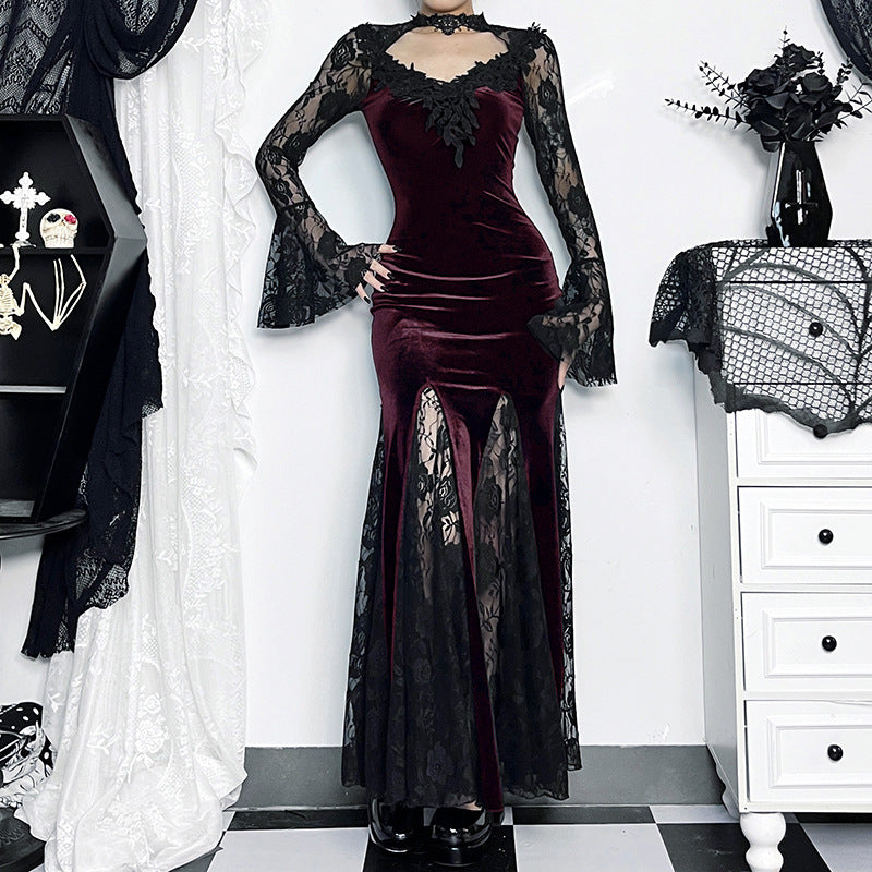 Women's Temperament Sexy See-through Slim Fit Long Dress Dark Dresses