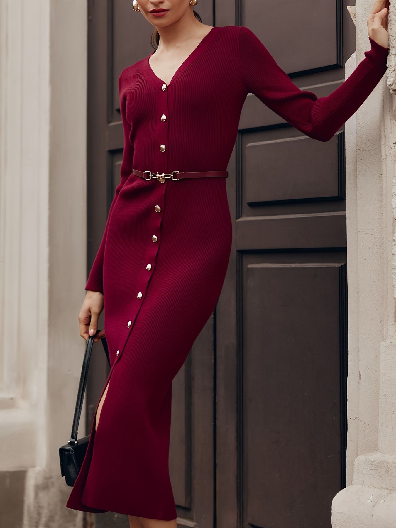 Women's Premium Front Row Buttons With Belt Dress