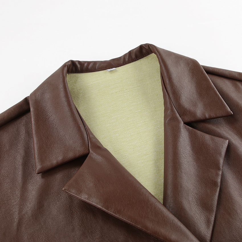 Women's Winter Retro Brown Leather High-grade Loose Jackets