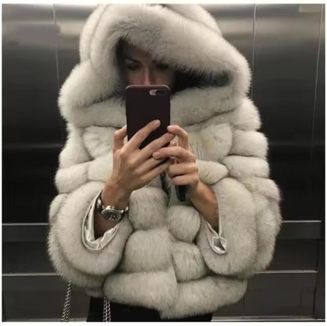 Fur With Hood Splicing Imitation Fox Coats