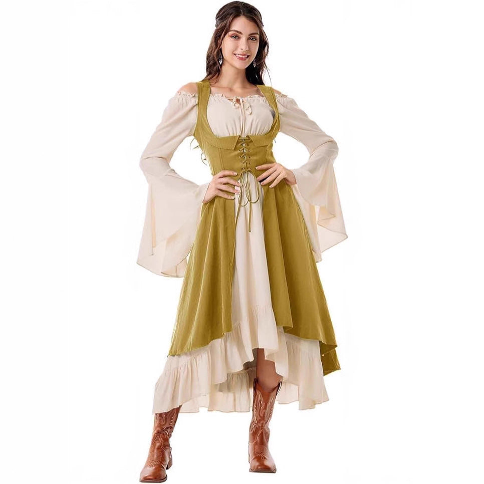 Women's Under Bust Girth Pirate Farmer High Low Dress Clothing