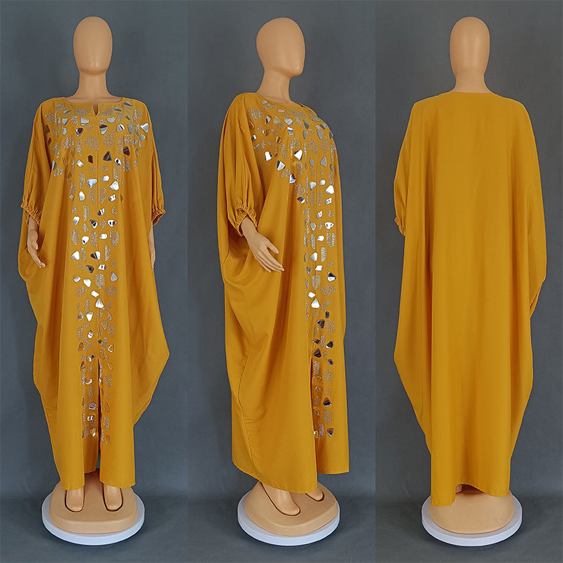 Women's Rhinestone Irregular Patch Dress Africa Loose Dresses