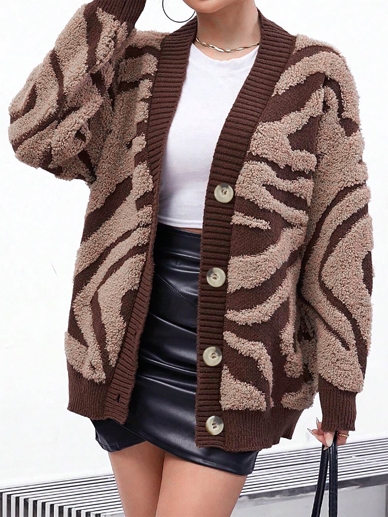 Women's Source Jacquard Long-sleeved Mid-length Overcoat Sweaters