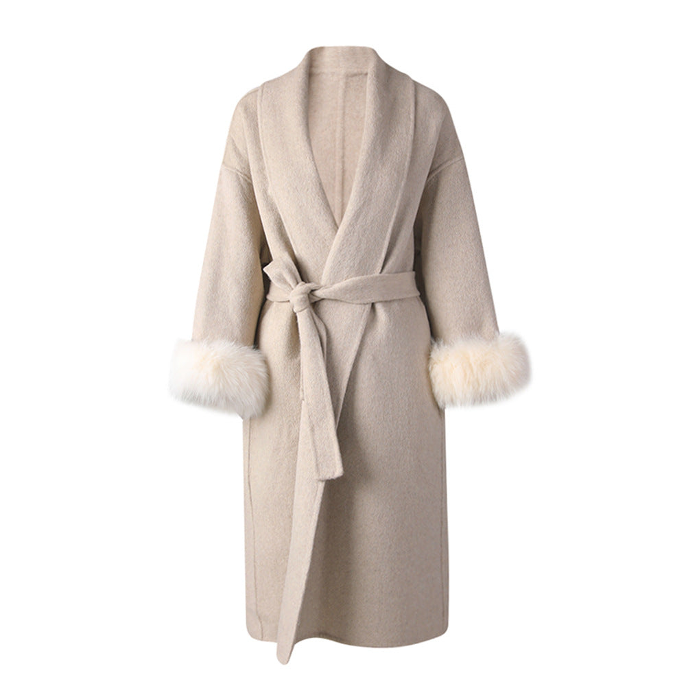 Women's Fox Fur Double-sided Wool Overcoat Winter Coats