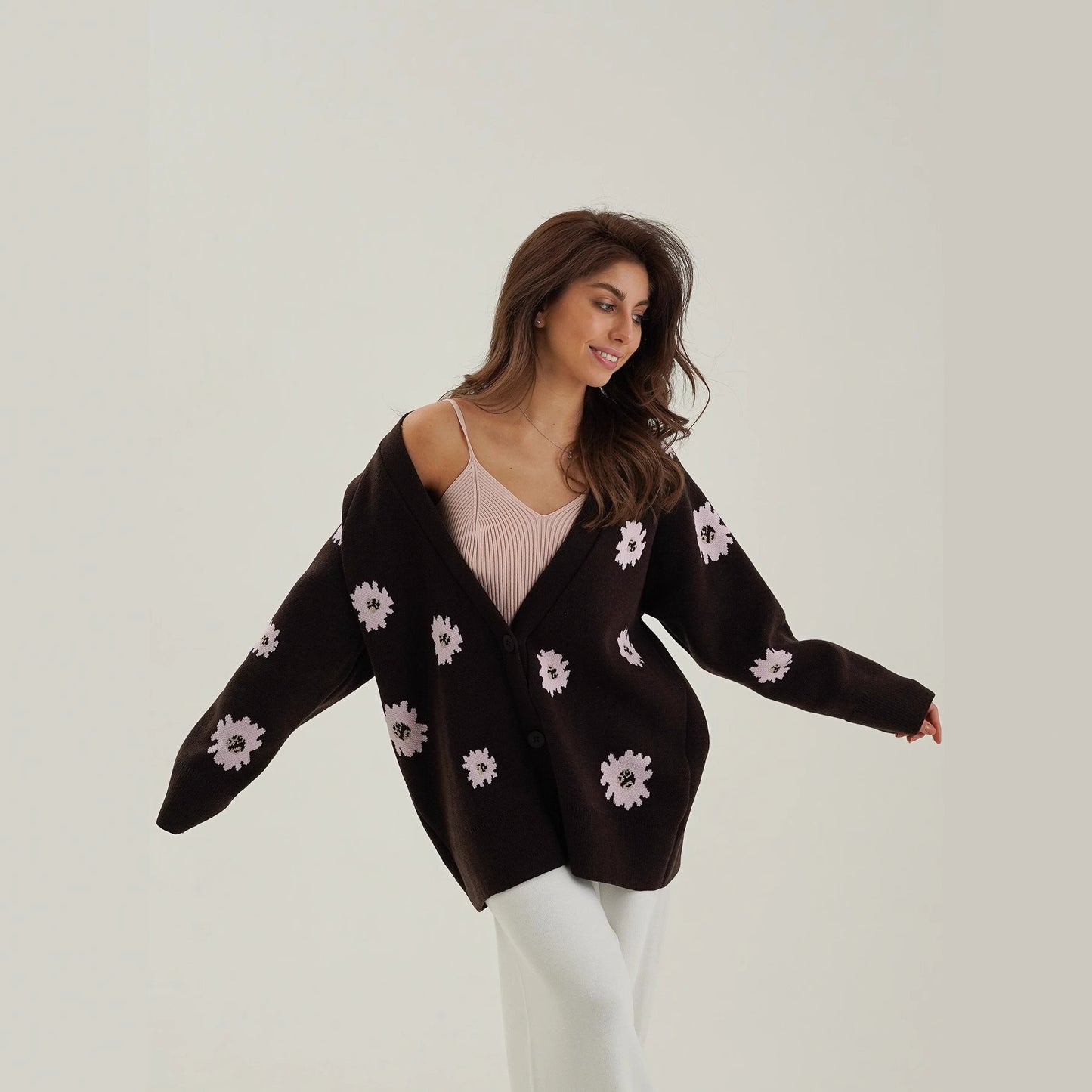 Pretty Graceful Innovative Printed Loose Single-breasted Sweaters