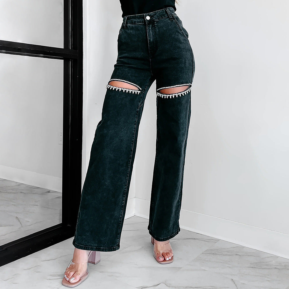 Women's Casual Fashion Solid Color High Waist Jeans