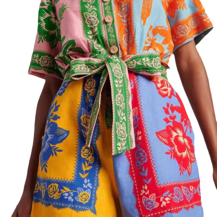 Women's Fashion Casual Linen Contrast Color Jumpsuits