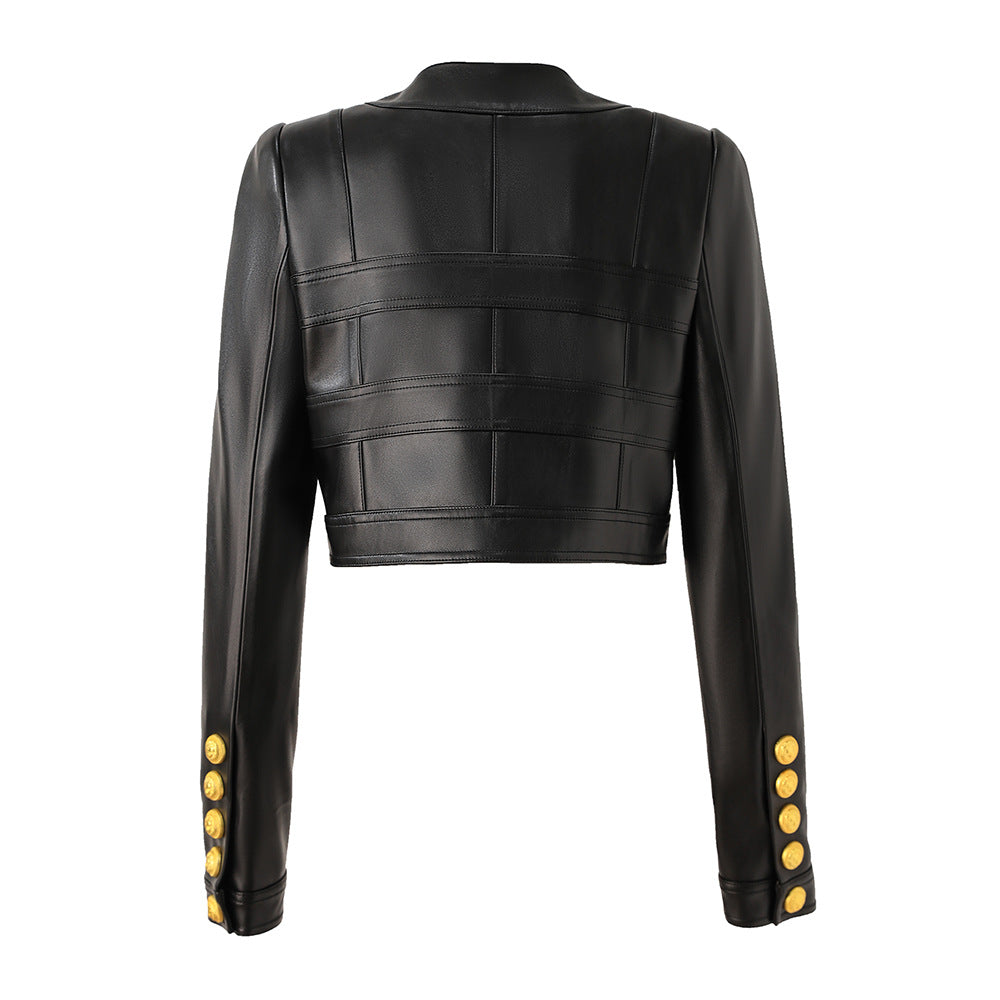 Stitching Small Round Neck Padded Shoulder Jackets
